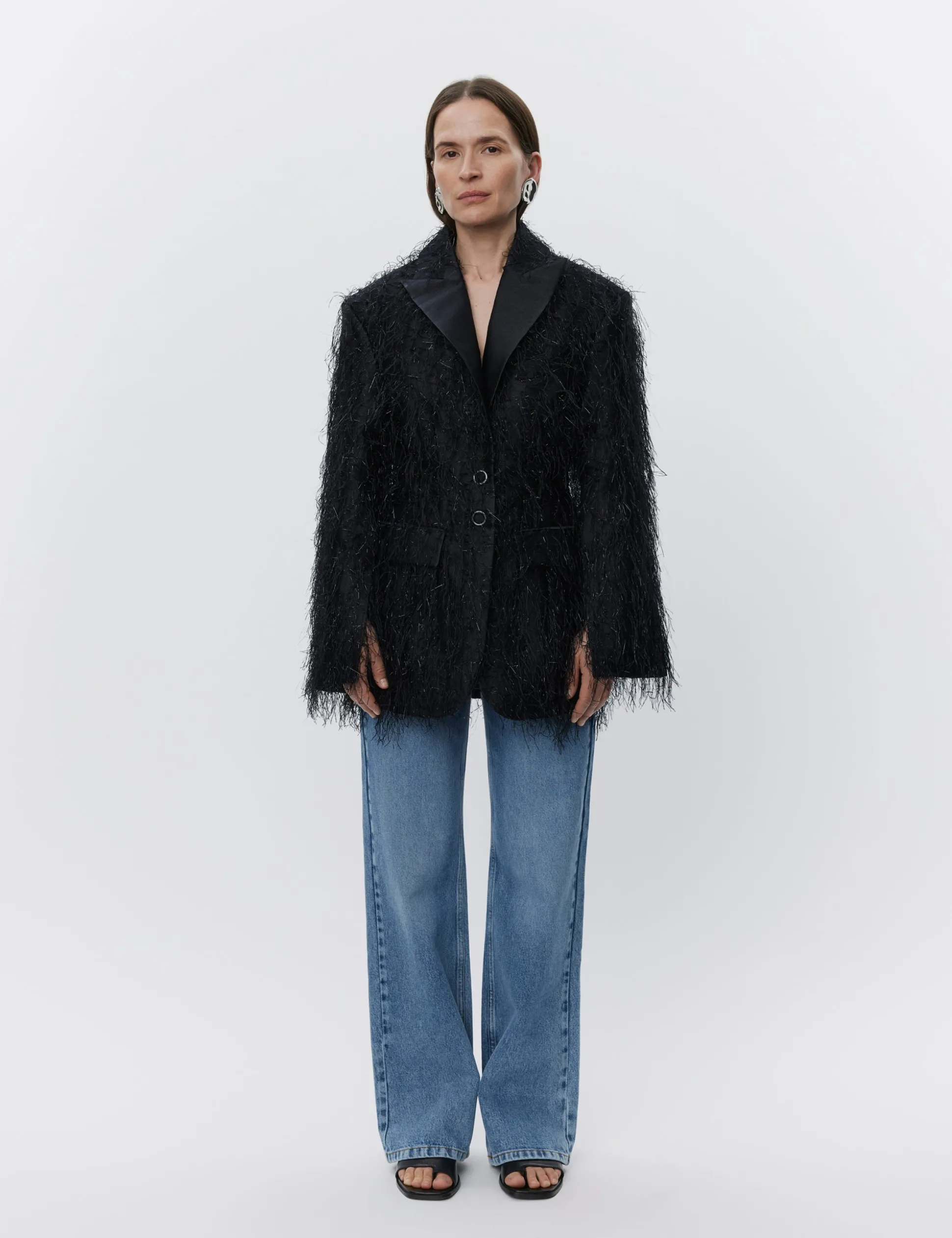 Alba - Frayed jacquard RD - BLACK